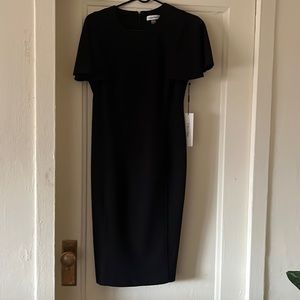 Calvin Klein Crew Neck Flutter Sleeves Sheath Scuba Dress